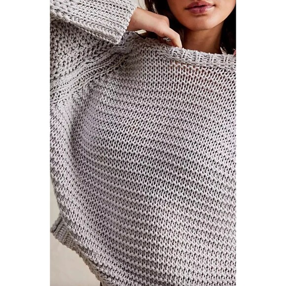 Free People Women Sz S We The Free Grey Essential Linen Crew Sweater NEW - Picture 6 of 14